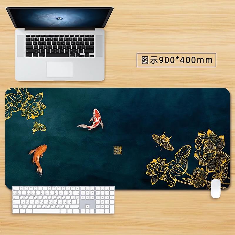 Zen Japanese Landscape Desk Mat with Birds and Mountains Gaming Mouse Pad