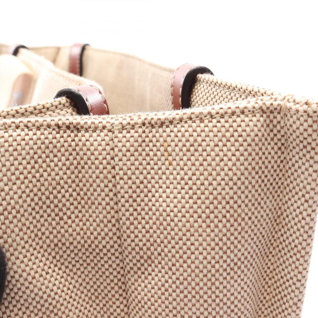 Used Chloe WOODY Medium Tote Tote Bag canvas leather Beige Brown Used Women