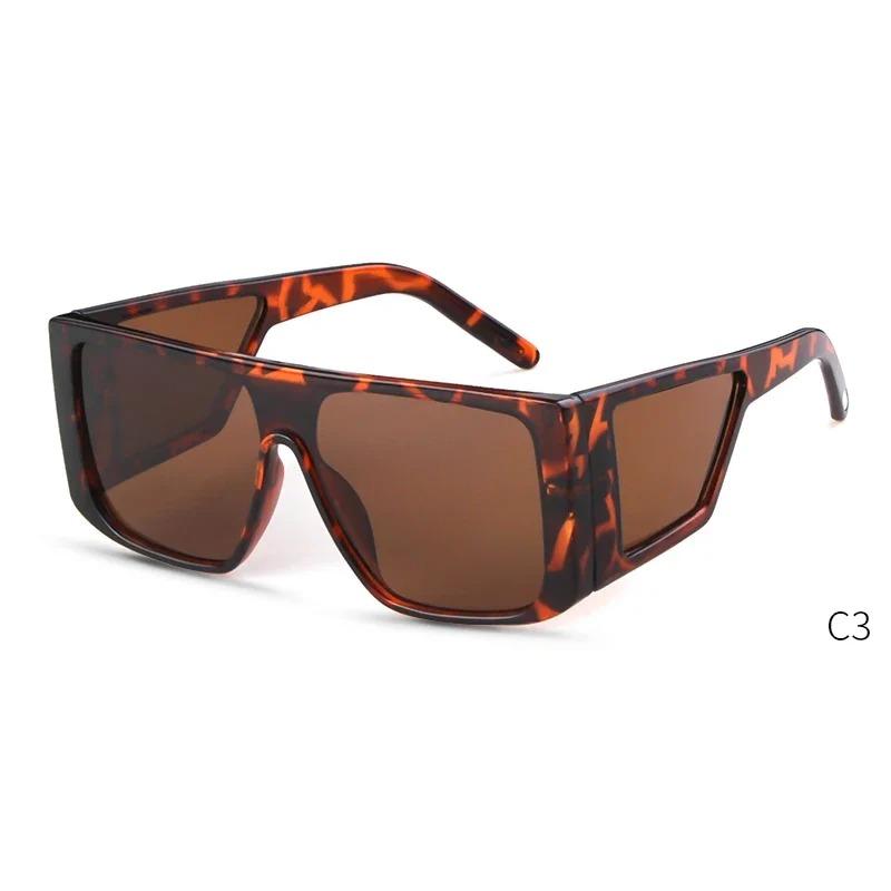 STORY Fashion Wide Legged Shield Sunglasses Women Men Luxury Designer Futurist Flat Top Leopard Square S6938G