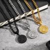 Vnox Kompass Anhänger Halskette für Männer Jungen, Edelstahl Schwarz Gold Silber Farbe Runde Münze Halskette, Punk Schmuck Geschenke