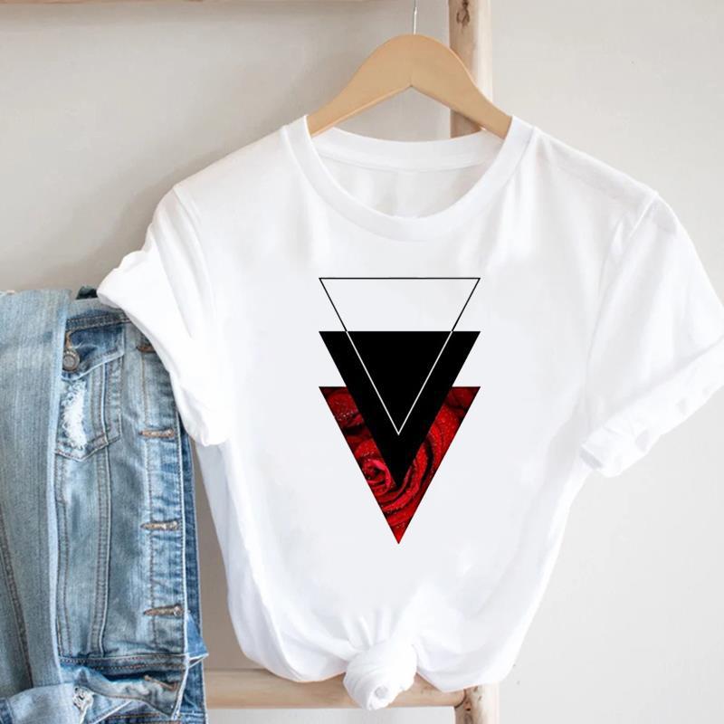 Women's Geometric Floral Print European and American Clothing Short Sleeve T-shirt Women Clothes  Tops  Harajuku