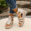 Sandals, Women's, Soft Leather, Wedge Heel, Rhinestone, Thick Sole, Roman Sandals, Hollowed Out, Women's Shoes
