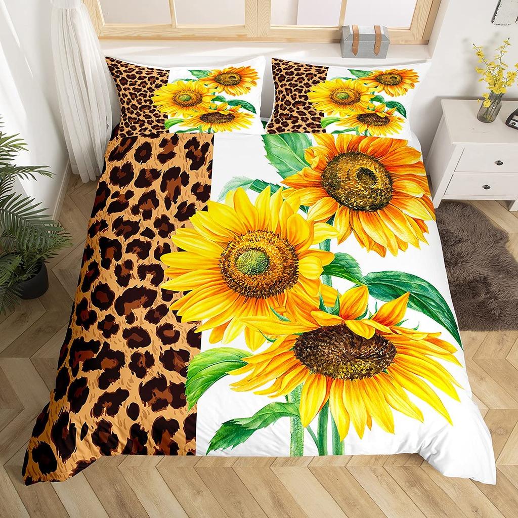 Comforter Yellow Sunflower King Queen Bedding Set Blossom Flowers Blue Butterfly Floral Polyester Comforter