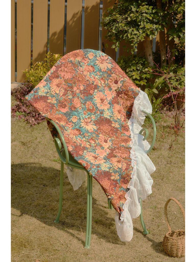 Imanqi Yun Pomarańczowy Żakardowy Obrus z Falbaną z Koronki - Wielofunkcyjny Pokrowiec na Zewnątrz