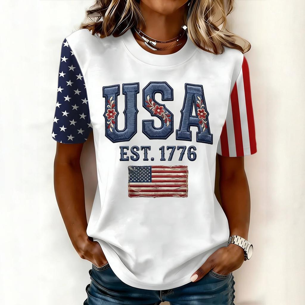 Women's Casual And Fashionable Short-sleeved Printed T-shirt Top