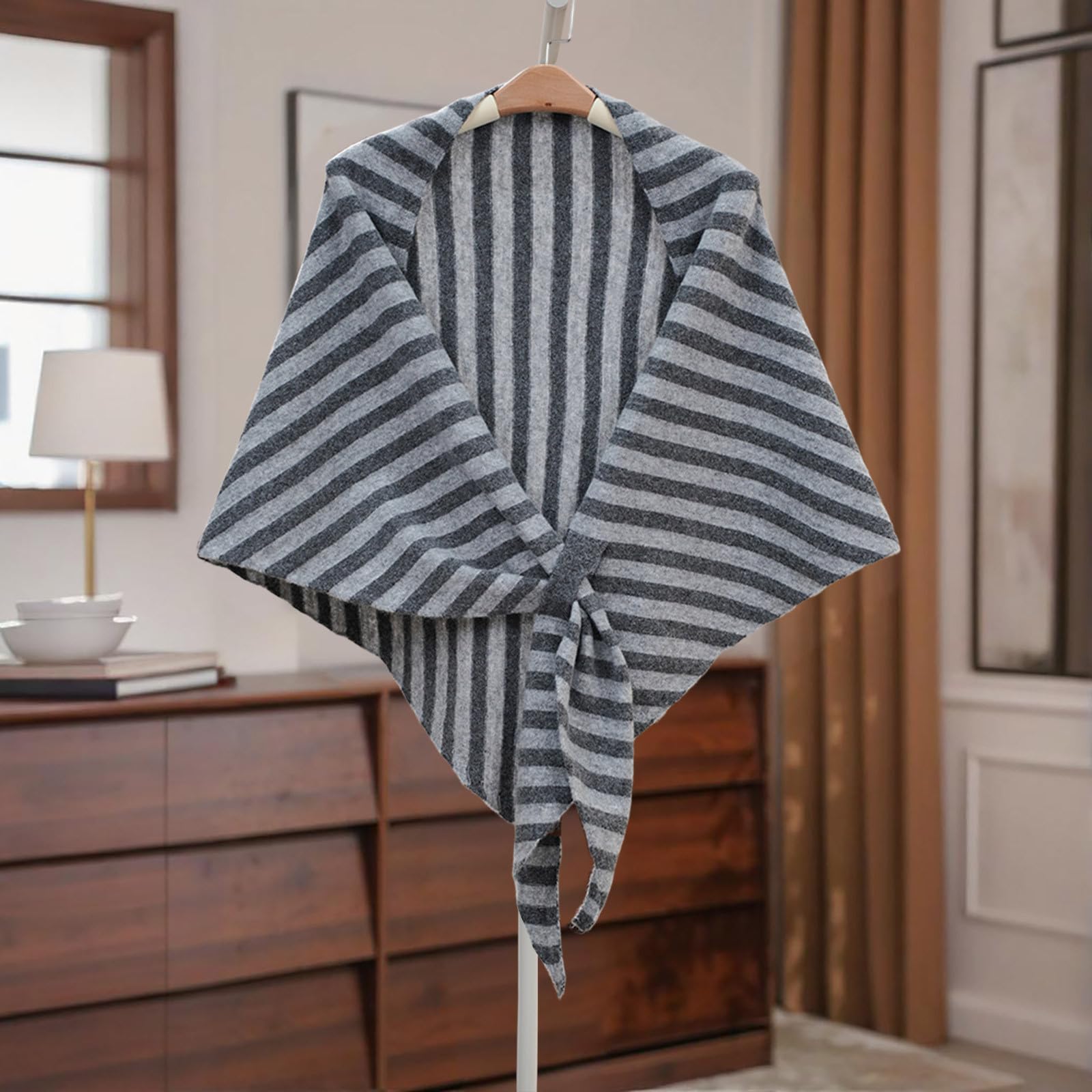 

Women s Fashionable Striped Print Knitted Shawl Wool Open Collar Shoulder Top Shawl Scarf One Size
