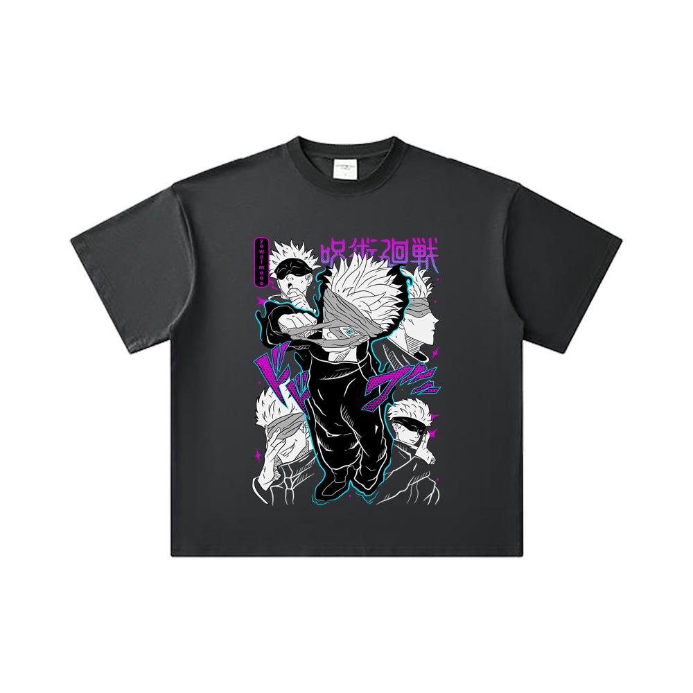 260 GSM Double Yarn 32 Count 100% Cotton Jujutsu Kaisen V14 Gojo Print Unisex Heavy Cotton T Shirt