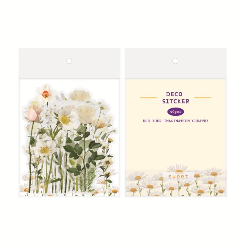 Artificial Flower Stickers Assorted Styles Floral Decorative Scrapbook Stickers Flowers Plant Series Decals for Laptop