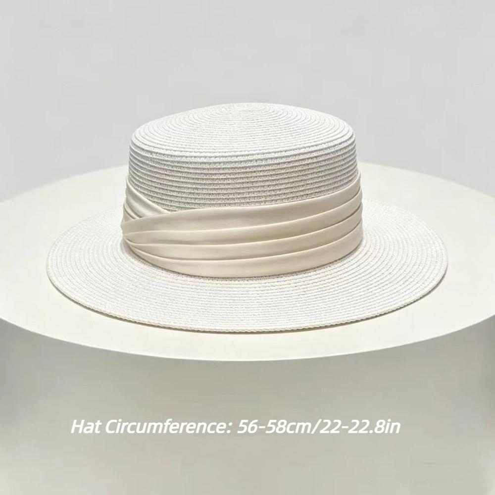Fashion Wide Brim Summer Sun Hats UV Protection Ribbon Decor Flat Top Hat Versatile Adjustable Beach Hats for Women