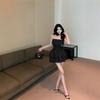 Women's Strapless Polka Dot Non-Slip Puffy Dress - Little Black Summer Dress with Waist-Cinching Design