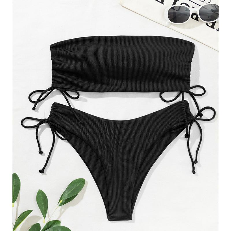 Sexy Strapless Backless Bikini 2 Piece Set Women Solid Split Swimsuit High Waist Beach New Summer Swimwear Set