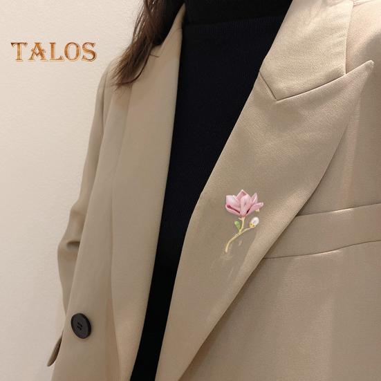Magnolia Flower Brooch for Women Artificial Flower Pins Faux Pearl Enamel Badges Lapel Pins for Jackets Dresses Coats Accessories