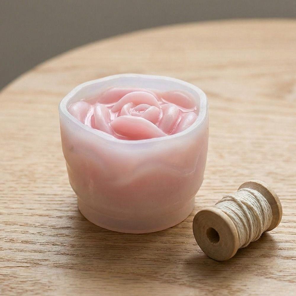 DIY Silicone Rose Flower Molds Non-Stick Handmade Flower Candle Cup Molds with Lid Candlestick Molds Candle Making