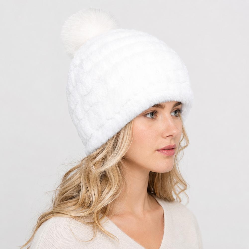 New Luxury Knitted Real Genuine Fox Fur Hats Women Beanies Solid Rex Rabbit Fur Caps Winter Lady Party Fashion Fur Hat Skullies