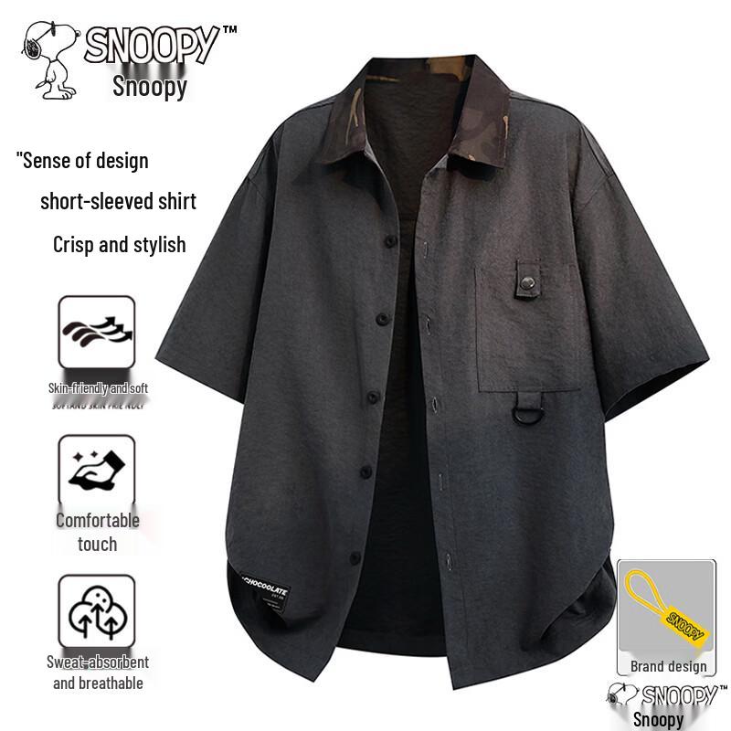 SNOOPY Camisa Casual de Manga Corta para Hombre