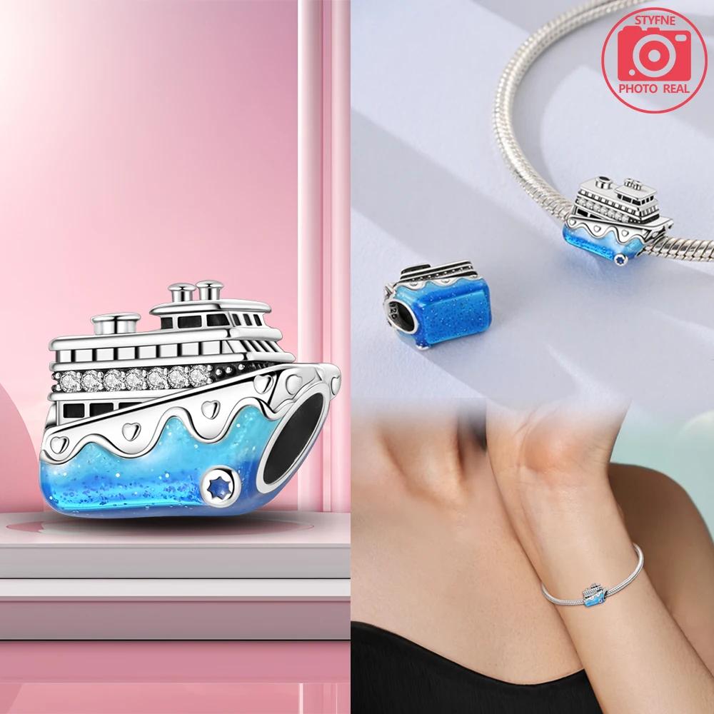 Blue Cruise Ship Beading Beads Copper Plated For Charms Copper Plated Original Bracelet For Jewelry Making