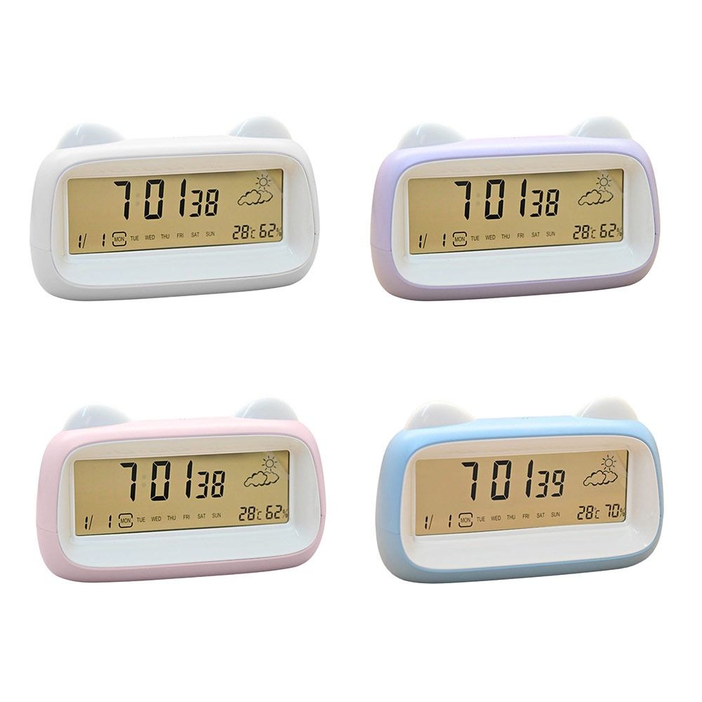 Temperature Display Digital Alarm Clock Week Display Digital Display Cat Shape Clock Humidity Display Battery Powered