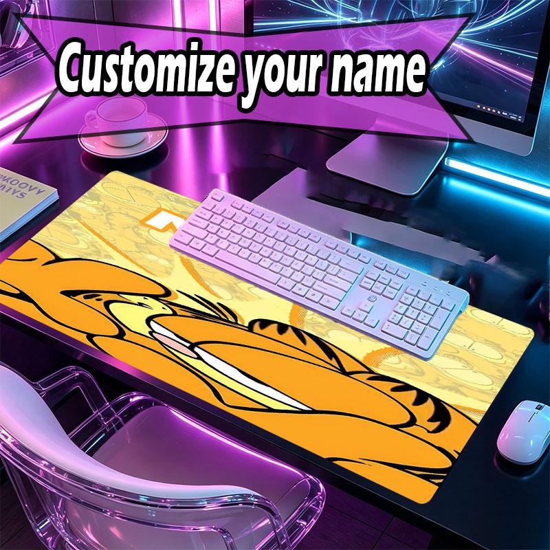Custom Name Personalized Garfield Pattern Mousepad, Laptop PC Desk Mat, Decorative Desk Mat for Home Keyboard Pad Gift