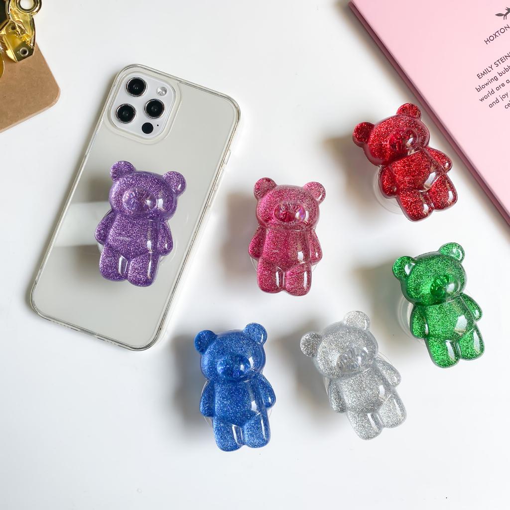 Glitter Powder Bear Cartoon Cute Creative Mobile Phone Airbag Bracket Simple Paste Retractable Desktop Air Cushion
