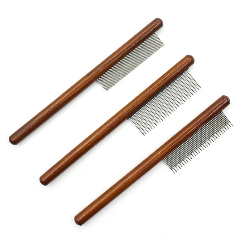 Pet Row Comb, Solid Wood Handle, Single Row Flea Comb, Dog and Cat Grooming Comb, Cat Lice Removal Long Needle Comb