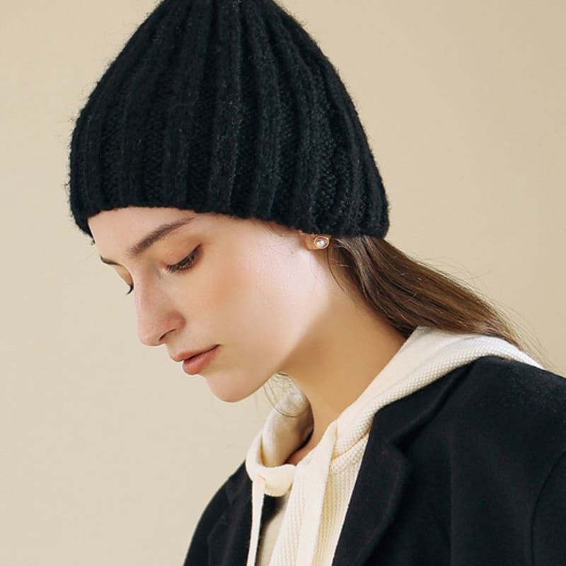 

JUARR Hand-knit Color Blocking Drop Knit Thick Ribbed Beanie_5 Colors_JFFAC406M black