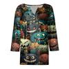 Women's T Shirt Tee Halloween Printed Button 3/4 Sleeve Tunic Daily Weekend Fashion Basic V- Neck Regular Top