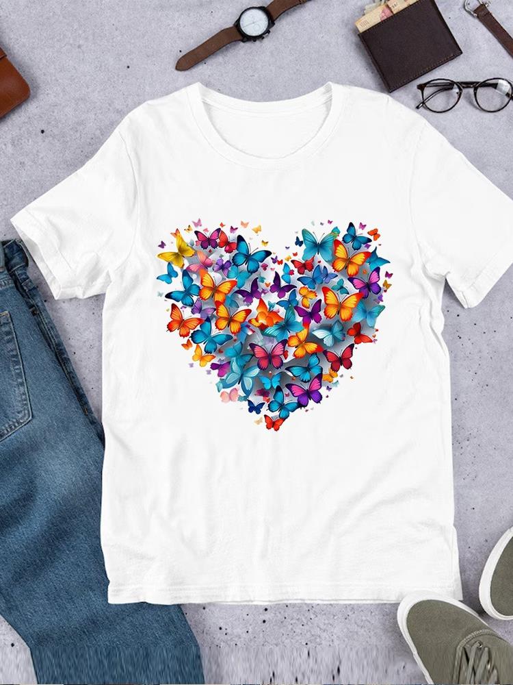 Casual Printed O-neck Printing T-shirt Clothes Ladies Butterfly Trend 90s Fashion Top Tee Short Sleeve T Women Female Clothing