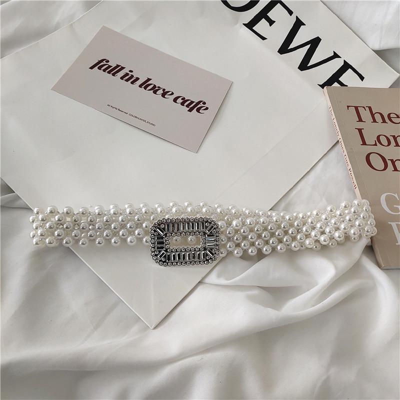 Women's Rhinestone & Pearl Elastic Waist Chain - Versatile and Stylish Fashion Cincher