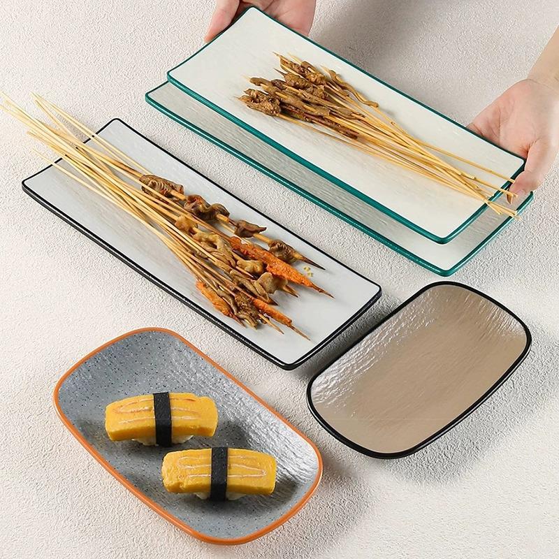 Melamine BBQ Rectangular Side Dish Plate - Imitation Porcelain Plastic, Creative Serving Plate, Drop-Resistant for Hot Pot & Barbecue Restaurants