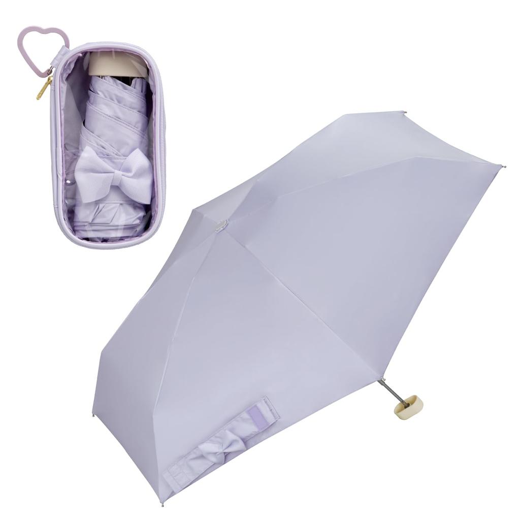 RIZZFUL PARASOL Folding Umbrella Light UV UPF Suitable for Sunny and Rainy 47cm Rib Clear Ribbon Wpc. Amethyst/Lavender (100% Blocking, 100%