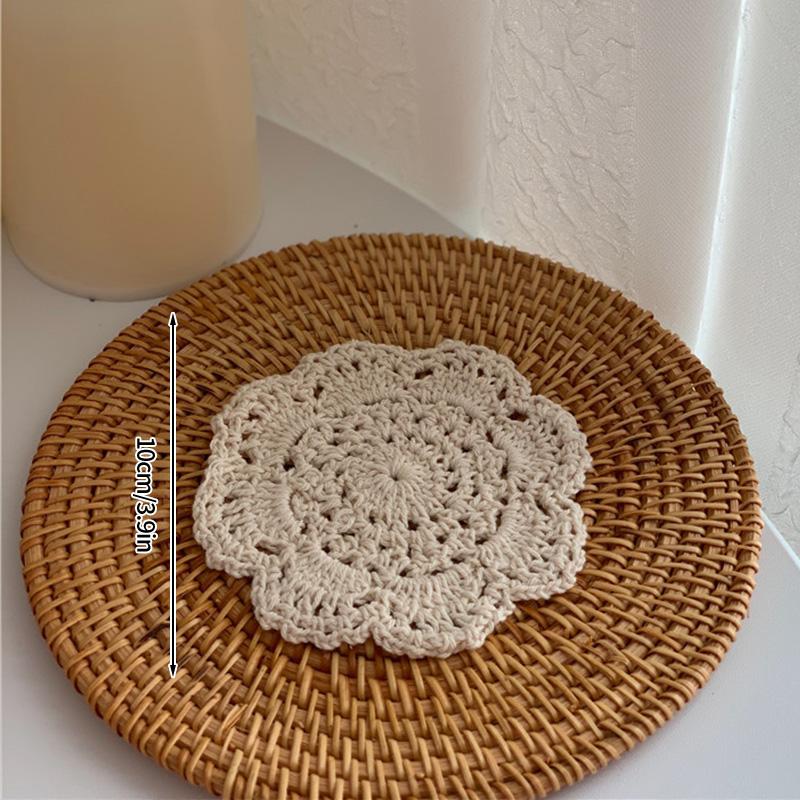 Round Lace Coaster Handmade Hearted Shaped Lace Coasters INS Woven Embroidery Floral Cup Pads Desktop Decorative Placemat