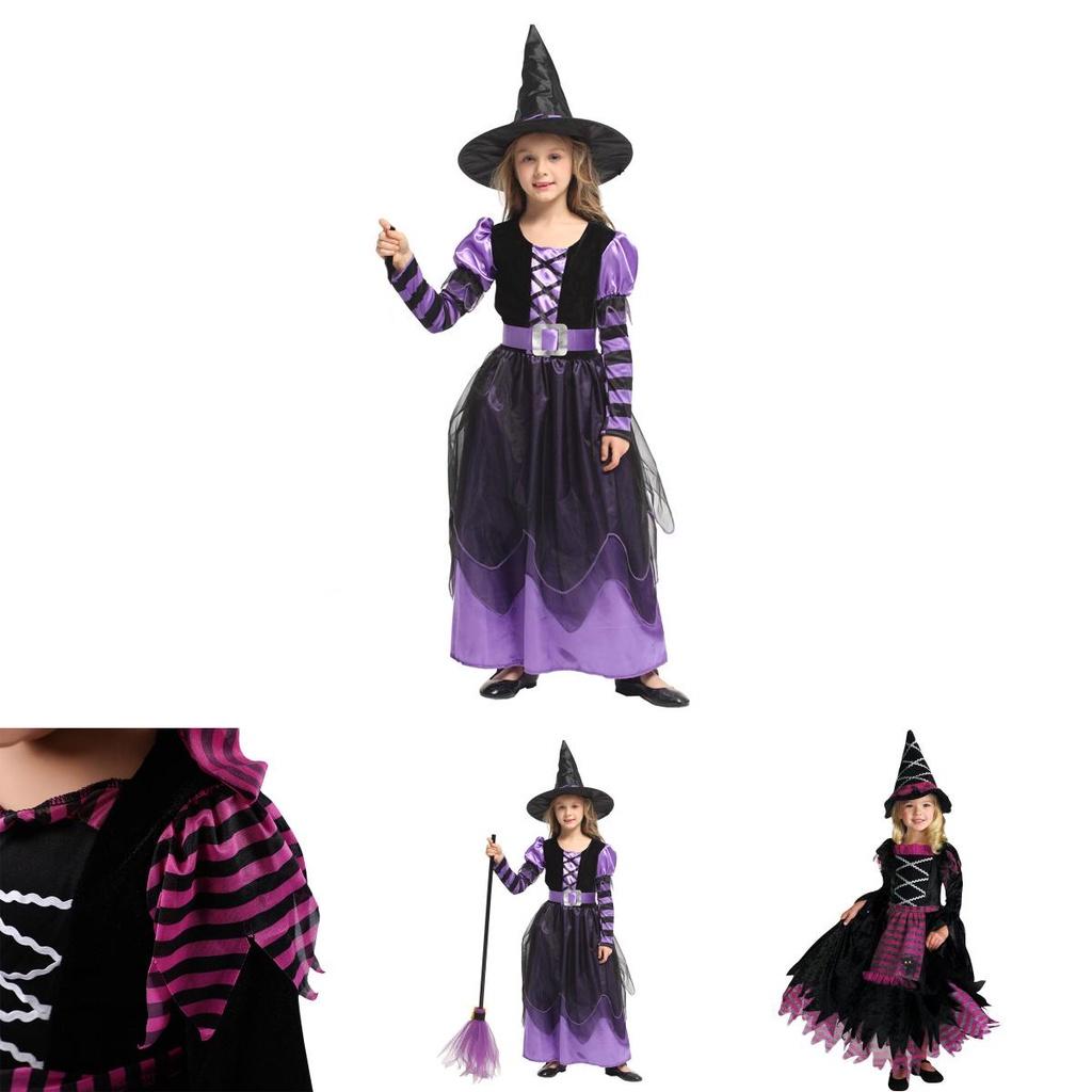 Squisito Costume da Strega di Halloween per Bambini con Tessuto Setoso e Dettagli Intricati