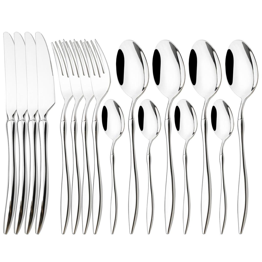 16 ks/sada zlatých příborů, vintage stolní nádobí z nerezové oceli 304, nůž, vidlička, čajová lžička, nádobí, párty, kuchyňské stříbrné příbory