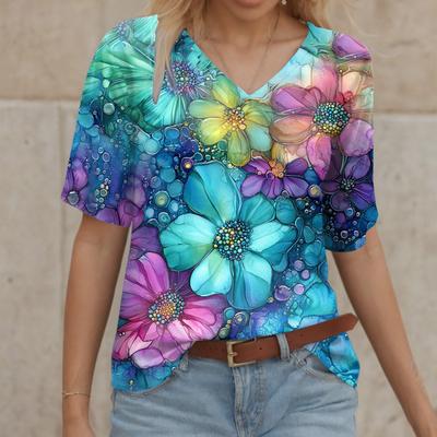 Women Floral Print Stylish Shirt V Neck Short Sleeve Loose Fashion Flower Shirt Spring Summer Women Clothing Blusas Para Mujer