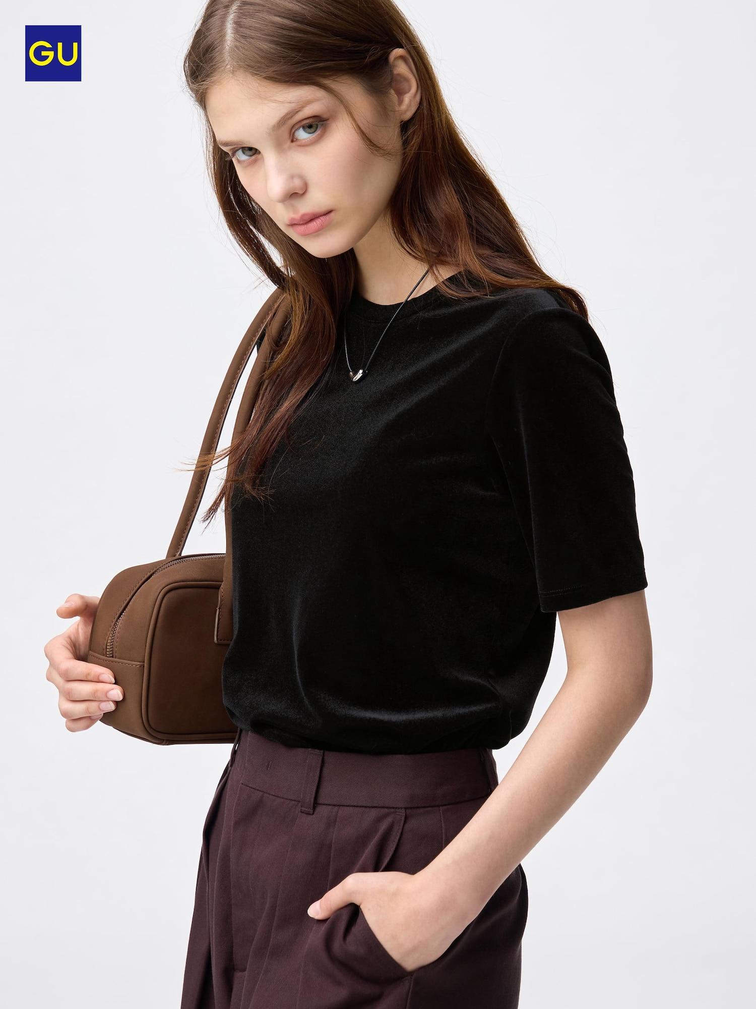 

Uniqlo Gu Прозрачная велюровая футболка 09 BLACK/WOMEN S