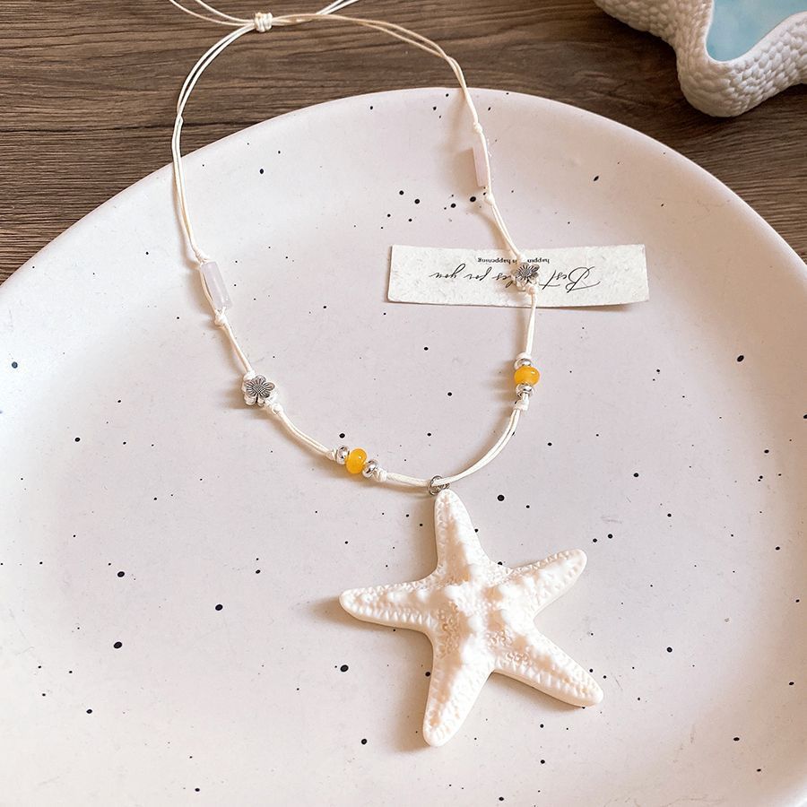 Resin Natural Stone Starfish Pendant Necklace Niche Vacation Style Collarbone Chain Versatile Simple and High-end Jewelry