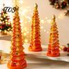 Holiday Window Sill Decoration Resin Christmas Tree Figurine, Gradient Green Orange Tabletop Decor with Star Colorful Statue Topper, Hand-Painted
