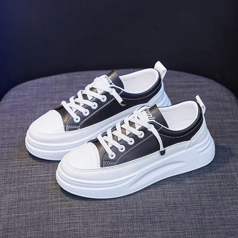 Women's Single Shoes Thick Sole Height-enhancing White Shoes Fashionable New Summer Single Shoes for Women In Spring and Autumn Leather Waterproof
