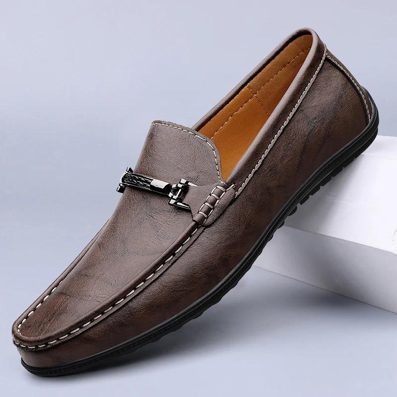 Fashion Genuine Leather Loafers for Men Handmade Casual Shoes Moccasins Breathable Sneakers Mens Driving Shoes Comfort Soft Dress Flats