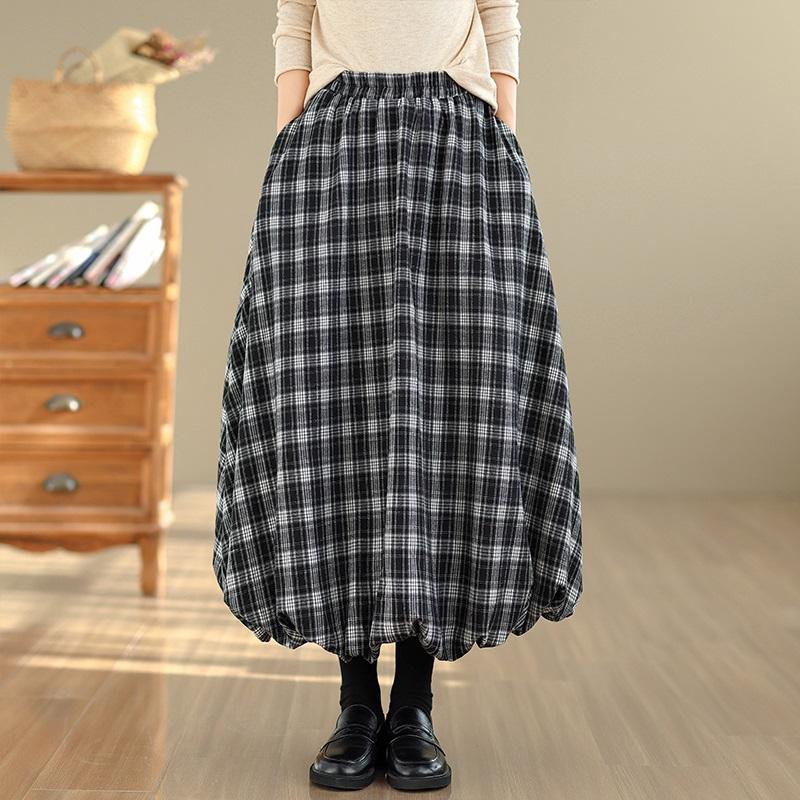 Plus Size High Waist Vintage Plaid Spring Autumn Casual Loose Long for Woman Skirts Womens Skirt