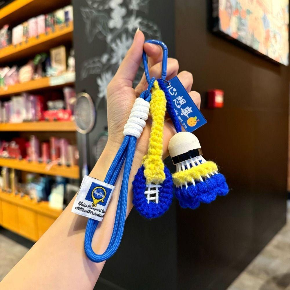 Bright Color Crochet Badminton Keychain Mini Car Keyring Knitted Badminton Pendant  Backpack Decor