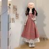 Large size French sweet first love plaid short-sleeved dress women's summer fat MM cover belly and look thin A word medium and long dress