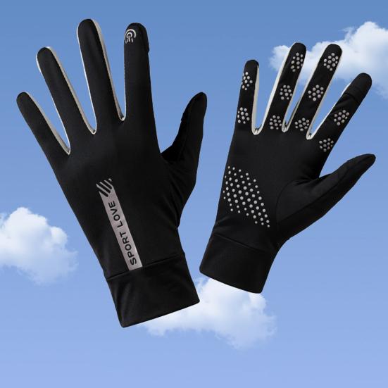 1 Pair Fingertip Opening Anti-slip Palm Letter Print Sunscreen Mittens Ladies Anti-UV Ice Silk Thin Gloves Cycling Accessories