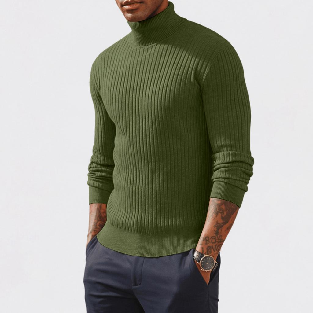 Men's High Neck Knit Sweater Casual Pullover Base Layer