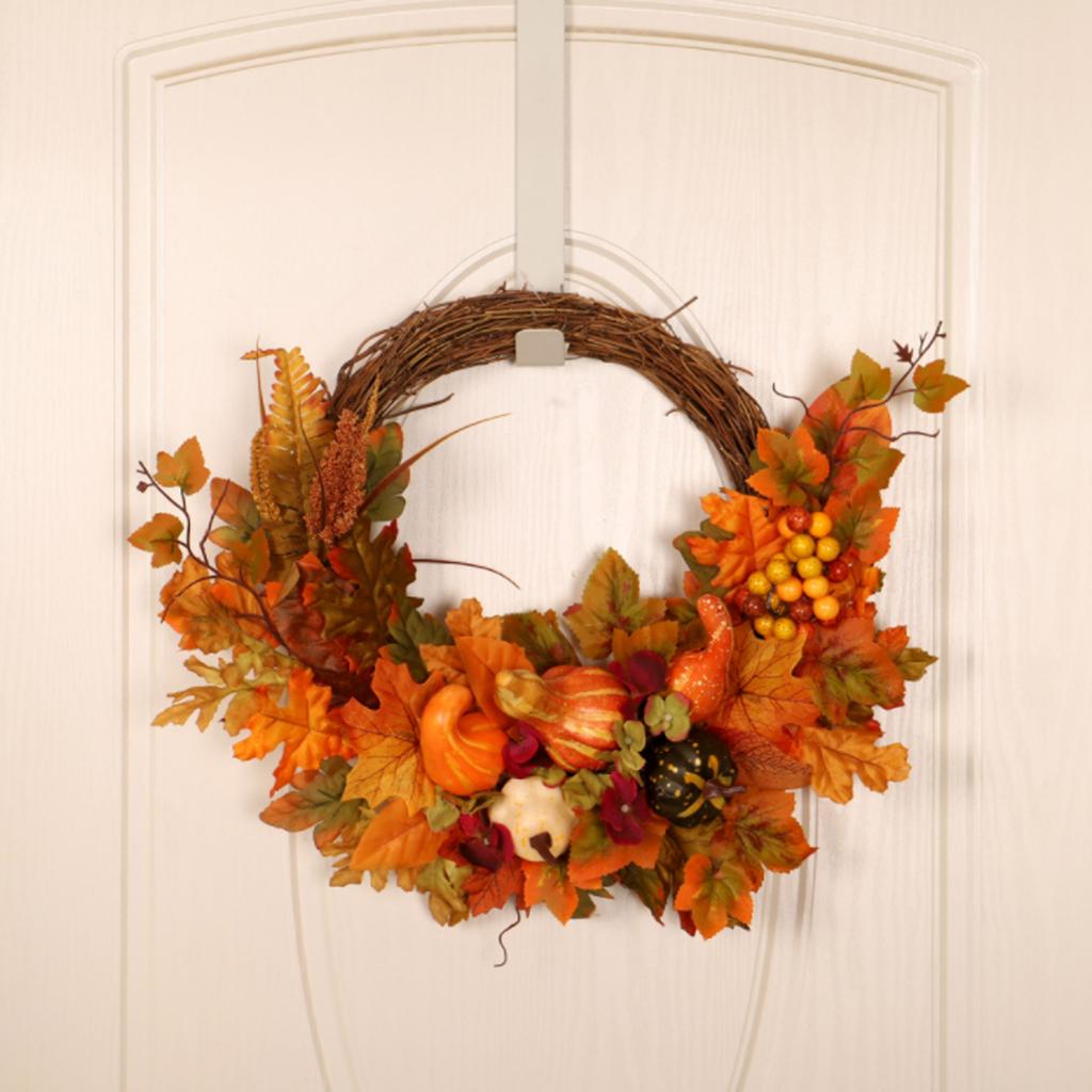 Fall Wreath Eye Catching Unique Artificial Maple Leaf Pumpkin Wreath for Home Front Door Decor