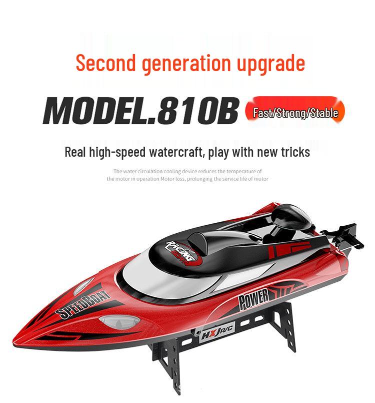 Hongxunjie HJ810B High-Speed Remote Control Speedboat with Anti-Flip, 35KM/h Speed, LED Lights, Large Size, and Long Battery Life.