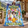 Manta de Franela con Nombre Personalizado de Digimon Manta Suave y Cálida de Felpa Manta para Lanzar Regalo Personalizado para Familiares y Amigos