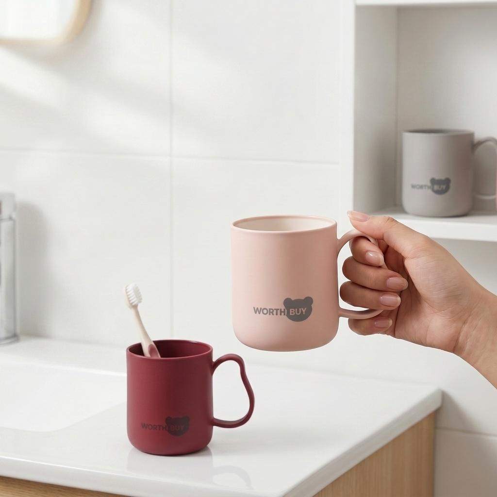 Unbreakable PP Plastic Bathroom Tumbler Cup with Handle Matte Toothbrush Mug Drinking Cup for Kids Home Bathroom Accessories
