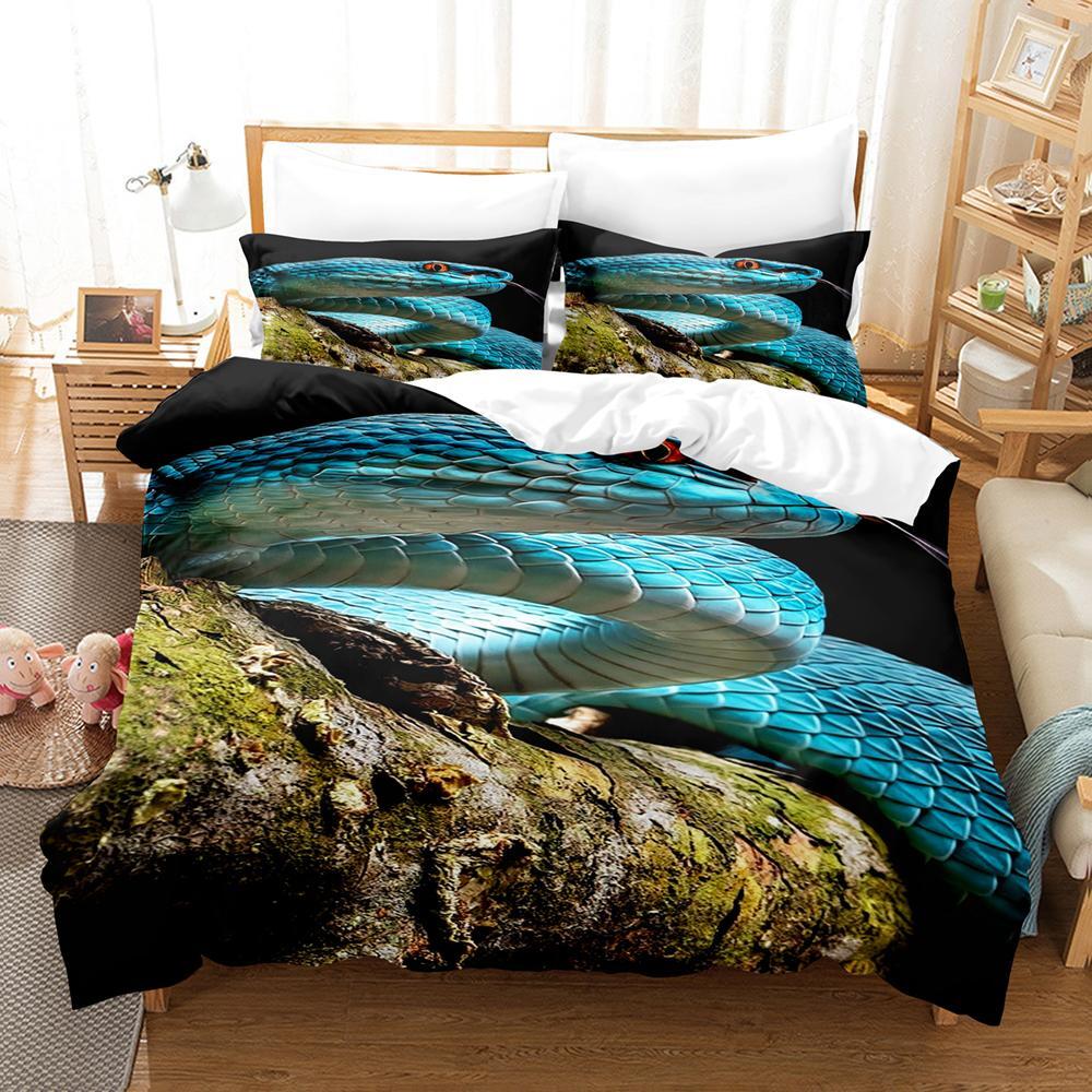 3D Snake Viper Bedding Set 2/3Pcs Gift Quilt Duvet Cover Single Double King Size