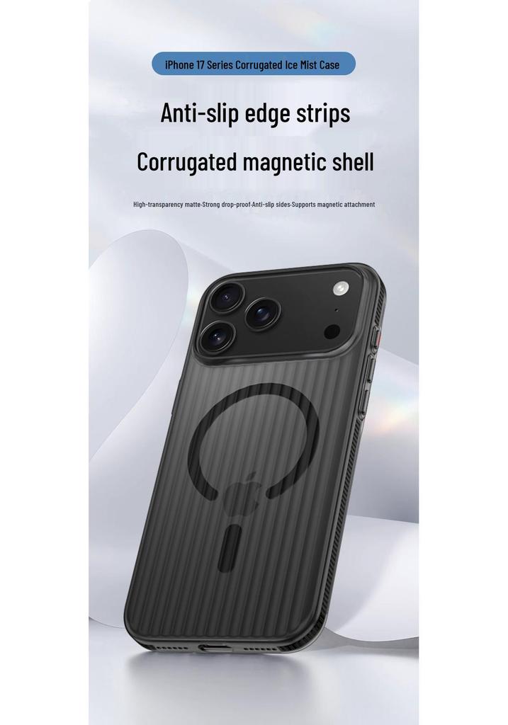 Corrugated Non-Slip Magnetic Case: Semi-Transparent Frosted Protective Cover for iPhone 17, iPhone 16.